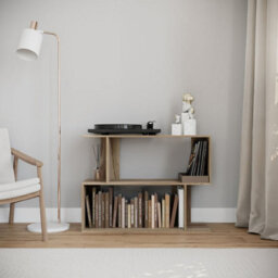 Urbn-Living Urbnliving 80Cm Width Oak 2-Tier Bookcase Irregular Storage Shelf Wooden Shelving Display Organiser Unit - thumbnail 2
