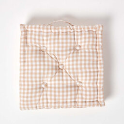 Homescapes Cotton Gingham Check Beige Floor Cushion, 40 X 40 Cm - thumbnail 3