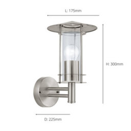 Eglo Lisio Stainless Steel (Ip44) Outdoor Wall Light - Clear Glass Metal Fixture (D) 17.5Cm - thumbnail 3