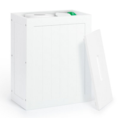 EHC Woodluv Toilet Roll Storage, Toilet Paper Storage Basket - Slimline Toilet Paper Holder, Wooden Bathroom Storage Boxes, White - image 1