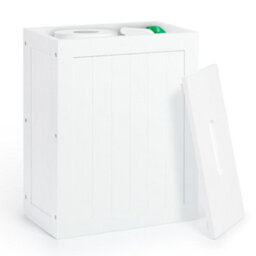EHC Woodluv Toilet Roll Storage, Toilet Paper Storage Basket - Slimline Toilet Paper Holder, Wooden Bathroom Storage Boxes, White