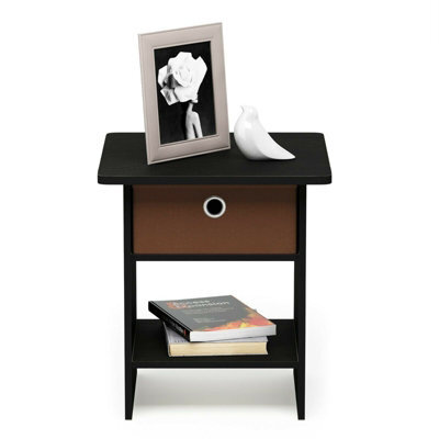 Walplus Furinno Dario End Table/ Night Stand Storage Shelf With Bin Drawer, Americano/medium Brown - image 1