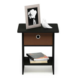 Walplus Furinno Dario End Table/ Night Stand Storage Shelf With Bin Drawer, Americano/medium Brown - thumbnail 1