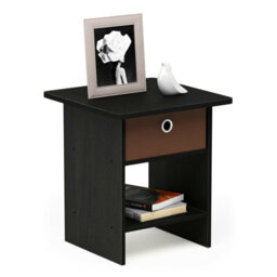 Walplus Furinno Dario End Table/ Night Stand Storage Shelf With Bin Drawer, Americano/medium Brown - thumbnail 2