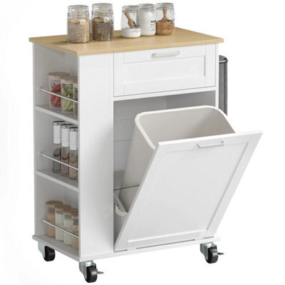 Kitchen Storage Trolley On Wheels With 2 Drawers, Island, White - image 1