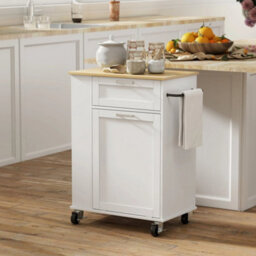 Kitchen Storage Trolley On Wheels With 2 Drawers, Island, White - thumbnail 5