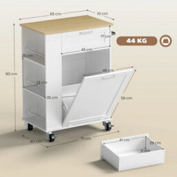Kitchen Storage Trolley On Wheels With 2 Drawers, Island, White - thumbnail 2