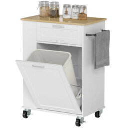 Kitchen Storage Trolley On Wheels With 2 Drawers, Island, White - thumbnail 4