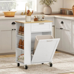 Kitchen Storage Trolley On Wheels With 2 Drawers, Island, White - thumbnail 3