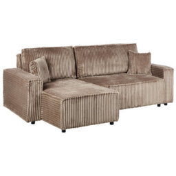 Beliani Corner Sofa Bed 3 Seater Abacka Corduroy Light Brown With Storage Right Hand - thumbnail 6