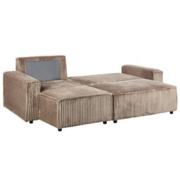 Beliani Corner Sofa Bed 3 Seater Abacka Corduroy Light Brown With Storage Right Hand - thumbnail 7