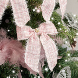 Melody Maison Set Of 4 Pink Tartan Boucle Jewelled Christmas Bow Decorations - thumbnail 3