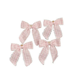 Melody Maison Set Of 4 Pink Tartan Boucle Jewelled Christmas Bow Decorations - thumbnail 7