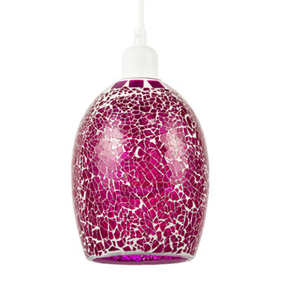 Happy Homewares Vibrant Crackle Mosaic Glass Pendant Lighting Shade In Strong Magenta - image 1