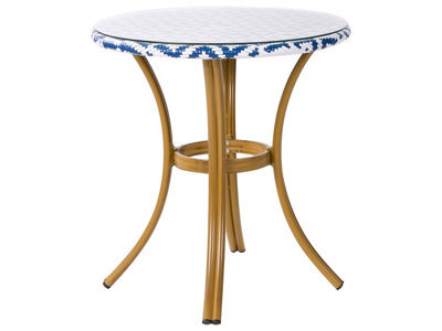 Wyld and Coco Gardenia 70Cm Round Outdoor Bistro Table - Blue & White Pe Rattan Top With Tempered Glass - Aluminium Frame - image 1