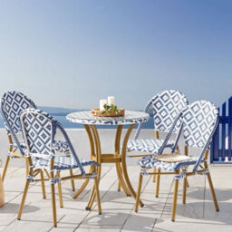 Wyld and Coco Gardenia 70Cm Round Outdoor Bistro Table - Blue & White Pe Rattan Top With Tempered Glass - Aluminium Frame - thumbnail 2