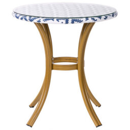 Wyld and Coco Gardenia 70Cm Round Outdoor Bistro Table - Blue & White Pe Rattan Top With Tempered Glass - Aluminium Frame - thumbnail 4