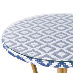 Wyld and Coco Gardenia 70Cm Round Outdoor Bistro Table - Blue & White Pe Rattan Top With Tempered Glass - Aluminium Frame - thumbnail 5