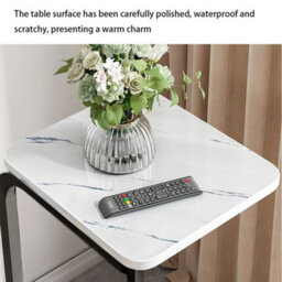 White+Black Mobile C-Shaped Side Table With Wheels 2-Tier Marble Effect Rolling End Table - thumbnail 5