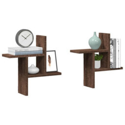 Berkfield Wall Shelves 2 Pcs Brown Oak 38X12X38 Cm Engineered Wood - thumbnail 1