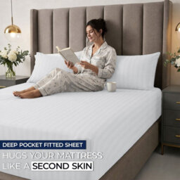 Aspire Homeware White Stripe Fitted Sheet 40Cm Extra Deep-100%microfiber Fitted Bed Sheets Super King (L)200Cmx(W)180Cm - thumbnail 5