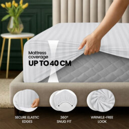 Aspire Homeware White Stripe Fitted Sheet 40Cm Extra Deep-100%microfiber Fitted Bed Sheets Super King (L)200Cmx(W)180Cm - thumbnail 2