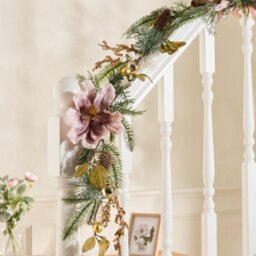 Dibor Luxury Magnolia Blush Xmas Decoration Staircase Christmas Garland 1.8M