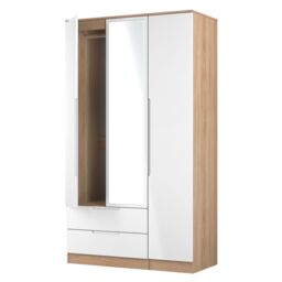 Messina Ready Assembled Modern White & Oak Effect 2 Drawer Tall Triple Wardrobe With 1 Mirror Door (H)1970mm (W)1110mm (D)530mm - thumbnail 3