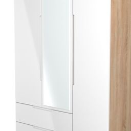 Messina Ready Assembled Modern White & Oak Effect 2 Drawer Tall Triple Wardrobe With 1 Mirror Door (H)1970mm (W)1110mm (D)530mm - thumbnail 2