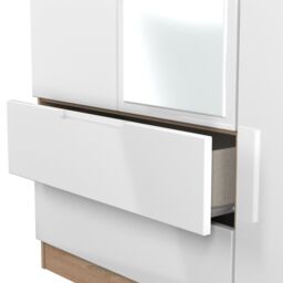 Messina Ready Assembled Modern White & Oak Effect 2 Drawer Tall Triple Wardrobe With 1 Mirror Door (H)1970mm (W)1110mm (D)530mm - thumbnail 5