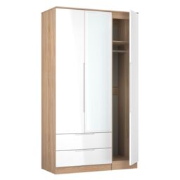 Messina Ready Assembled Modern White & Oak Effect 2 Drawer Tall Triple Wardrobe With 1 Mirror Door (H)1970mm (W)1110mm (D)530mm - thumbnail 4