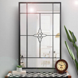 Aspect Furniture Decorative Wall Mirror,metal Window Mirror (Black, 80((W)X120(H)X3(D) Cm) - thumbnail 1