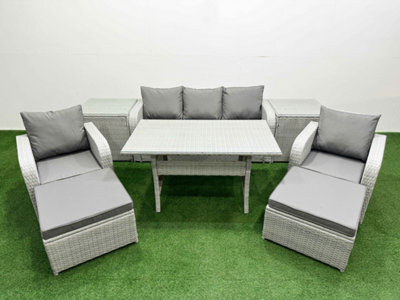 Fimous Pe Rattan Garden Furniture Set Reclining Chair Sofa Lounge Sofa Set Rectangular Dining Table 2 Side Table 2 Big Footstool - image 1