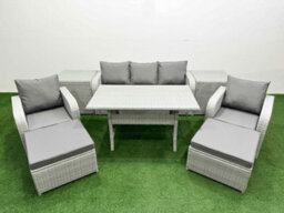 Fimous Pe Rattan Garden Furniture Set Reclining Chair Sofa Lounge Sofa Set Rectangular Dining Table 2 Side Table 2 Big Footstool - thumbnail 1