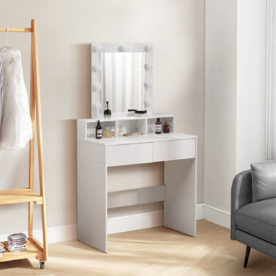 Thehotsale White Modern Makeup Desk Set With Led Light Mirror And 2 Drawers - image 1
