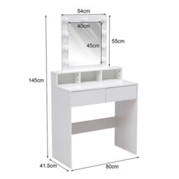 Thehotsale White Modern Makeup Desk Set With Led Light Mirror And 2 Drawers - thumbnail 8