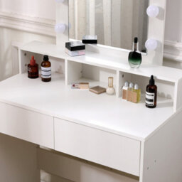 Thehotsale White Modern Makeup Desk Set With Led Light Mirror And 2 Drawers - thumbnail 6