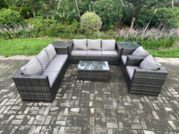 Fimous Wicker Pe Rattan Sofa Set Outdoor Patio Garden Furniture With 2 Armchairs Oblong Coffee Table 2 Side Tables - thumbnail 2