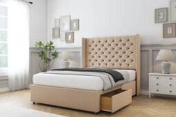 "Sloomy Dior Pebble Plush Divan Bed Base No Drawers With 54"" Wingback Headboard 6' Super King" - thumbnail 4