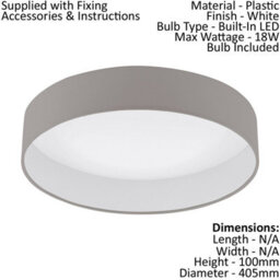 Elegant Flush Ceiling Light With Dimmable Led Bulb In White And Taupe Fabric - thumbnail 2
