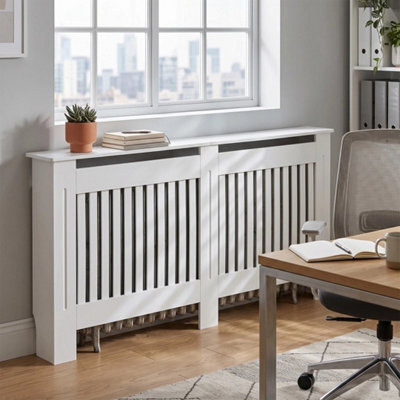 Xl White Radiator Cover Mdf Small Large Modern Wood Slat Grill Cabinet Furniture - image 1