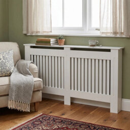Xl White Radiator Cover Mdf Small Large Modern Wood Slat Grill Cabinet Furniture - thumbnail 3