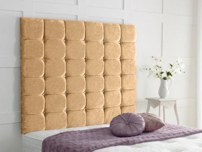 "Adore Designs High Cubed Crushed Velvet 6Ft Super King 36"" Headboard -  Gold"