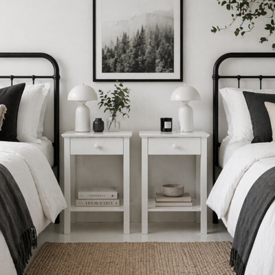Wyld Haus Maco Set Of 2 White Wooden Bedside Tables With Drawer And Bottom Shelf, 39 X 39 X 61 Cm - image 1