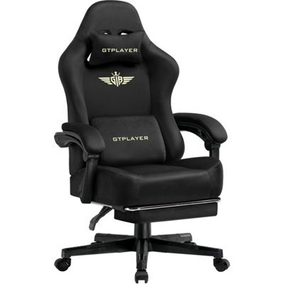Gtplayer Fabric Gaming Chair, Ergonomic Height Adjustable Computer Chair With Footrest And Lumbar Support, Black - image 1