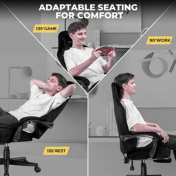 Gtplayer Fabric Gaming Chair, Ergonomic Height Adjustable Computer Chair With Footrest And Lumbar Support, Black - thumbnail 8