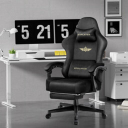 Gtplayer Fabric Gaming Chair, Ergonomic Height Adjustable Computer Chair With Footrest And Lumbar Support, Black - thumbnail 2