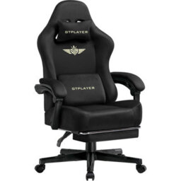 Luckracer Fabric Gaming Chair, Ergonomic Height Adjustable Computer Chair With Footrest And Lumbar Support, Black