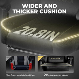 Gtplayer Fabric Gaming Chair, Ergonomic Height Adjustable Computer Chair With Footrest And Lumbar Support, Black - thumbnail 5