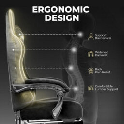 Gtplayer Fabric Gaming Chair, Ergonomic Height Adjustable Computer Chair With Footrest And Lumbar Support, Black - thumbnail 4
